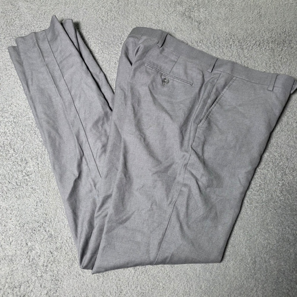 Joseph Abboud Mens 34x35 Dress Pants Gray 100% Wool Unhemmed Flat Front Straight